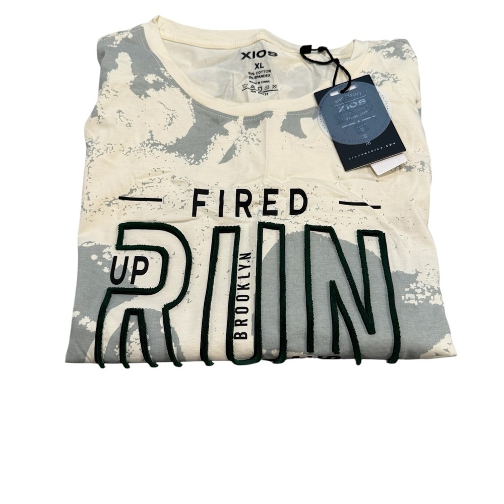 Men's Cream and Green Graphic T-Shirt